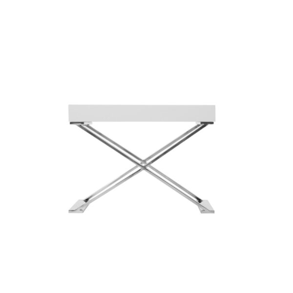 Rix 21 Inch Side End Table, 1 Drawer, X Shape Steel Legs, White Wood Top