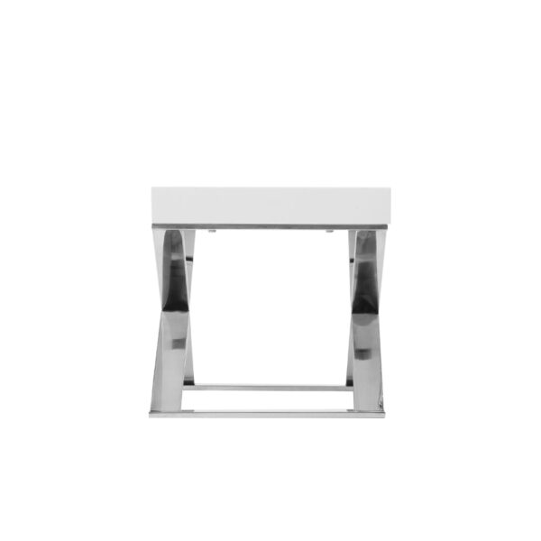 Rix 21 Inch Side End Table, 1 Drawer, X Shape Steel Legs, White Wood Top