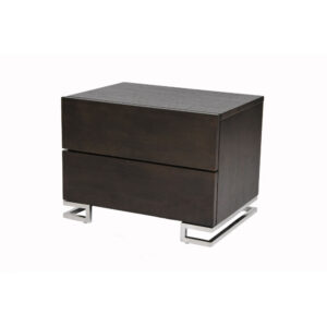 150220266991c9b4df18c.jpeg Sam 20 Inch Nightstand, 2 Drawers, Espresso Brown, High Polished Metal Legs