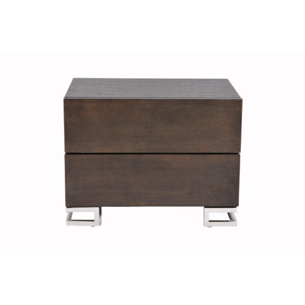 Sam 20 Inch Nightstand, 2 Drawers, Espresso Brown, High Polished Metal Legs