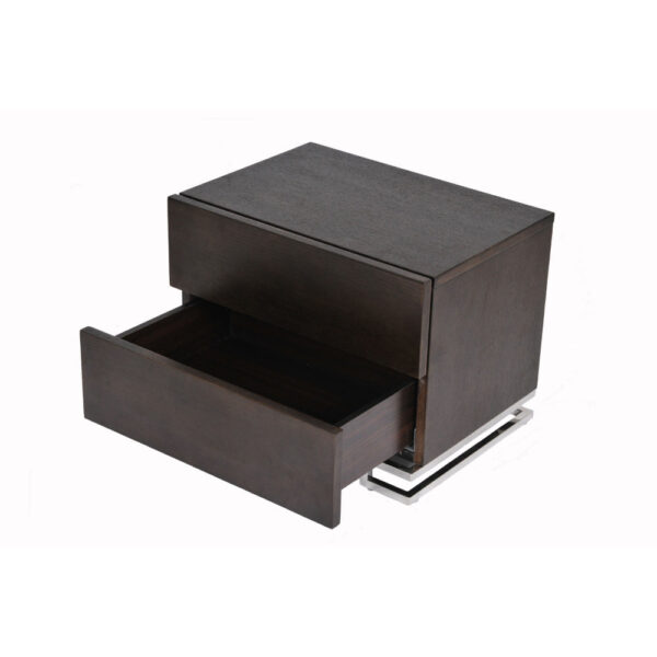 Sam 20 Inch Nightstand, 2 Drawers, Espresso Brown, High Polished Metal Legs