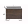 Sam 20 Inch Nightstand, 2 Drawers, Espresso Brown, High Polished Metal Legs