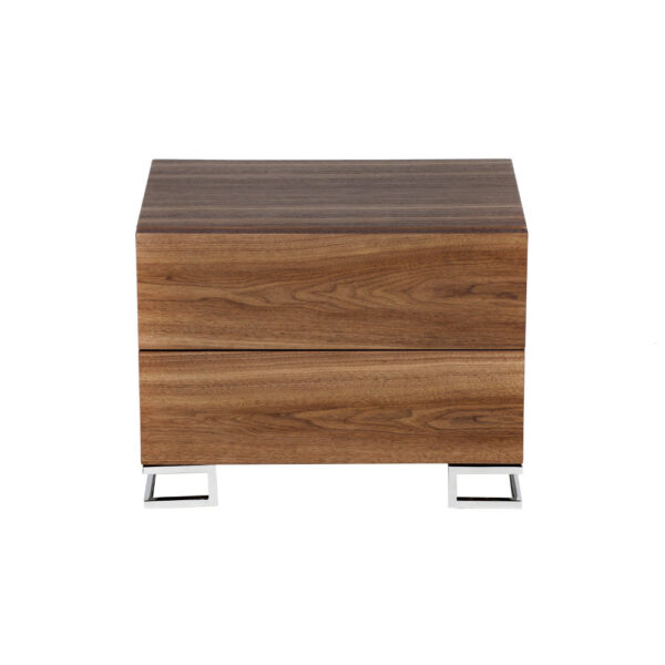 Sam 20 Inch Nightstand, 2 Drawers, Walnut Brown, High Polished Metal Legs
