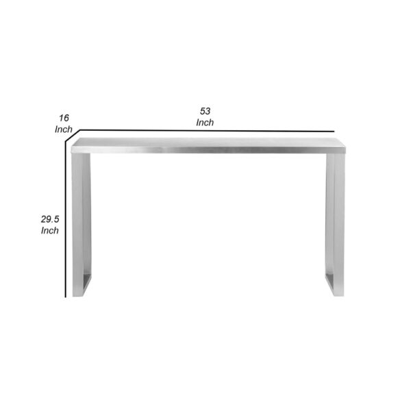 Tom 53 Inch Console, Rectangular Top, Square Legs, Chrome Brushed Metal