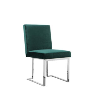Boly 19 Inch Dining Chair, Set of 2, Green Velvet, Foam, Chrome Steel Base
