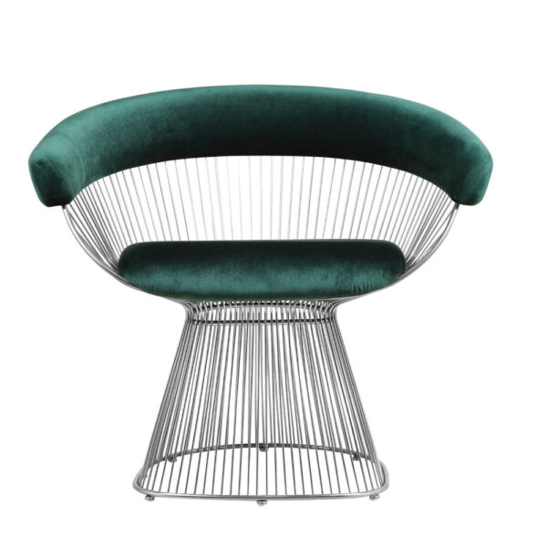 Mimi 27 Inch Accent Armchair, Green Velvet, Foam Cushions, Steel Wire