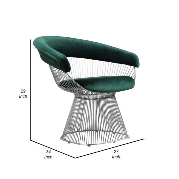 Mimi 27 Inch Accent Armchair, Green Velvet, Foam Cushions, Steel Wire