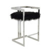 Suki 30 Inch Barstool Chair, Cushioned Black Faux Fur, Silver Cantilever