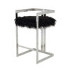 Suki 30 Inch Barstool Chair, Cushioned Black Faux Fur, Silver Cantilever