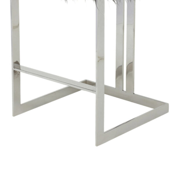Suki 30 Inch Barstool Chair, Cushioned Black Faux Fur, Silver Cantilever