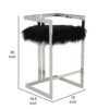 Suki 30 Inch Barstool Chair, Cushioned Black Faux Fur, Silver Cantilever