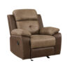 Emma 38 Inch Manual Glider Recliner Chair, Brown Microfiber, Solid Wood