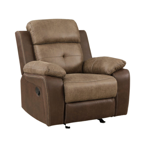 Emma 38 Inch Manual Glider Recliner Chair, Brown Microfiber, Solid Wood