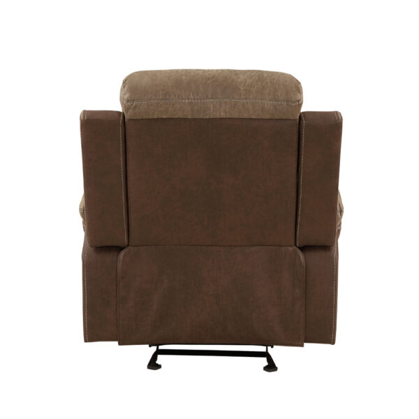 Emma 38 Inch Manual Glider Recliner Chair, Brown Microfiber, Solid Wood