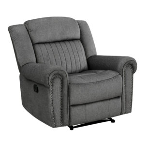 Ben 38 Inch Manual Recliner Chair, Gray Microfiber, Plush Foam, Solid Wood