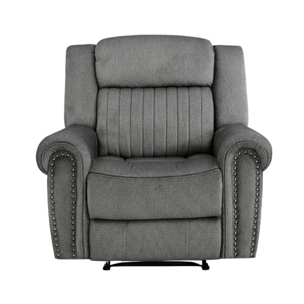 150220266991cb6c4e3d1.jpeg Ben 38 Inch Manual Recliner Chair, Gray Microfiber, Plush Foam, Solid Wood