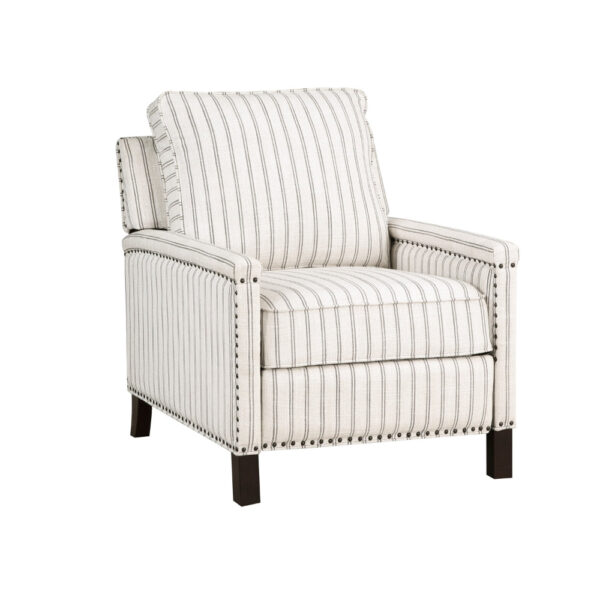 Claire 34 Inch Accent Chair, Push Recliner, Beige Gray Polyester Pinstripes