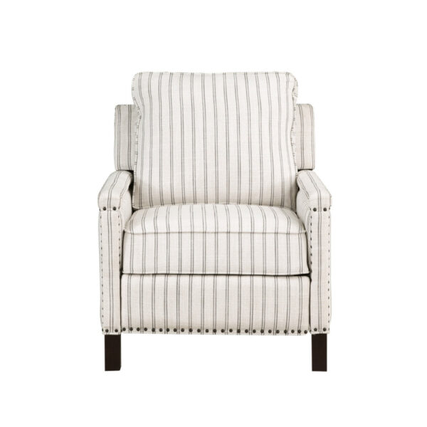 Claire 34 Inch Accent Chair, Push Recliner, Beige Gray Polyester Pinstripes