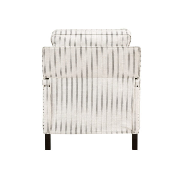 Claire 34 Inch Accent Chair, Push Recliner, Beige Gray Polyester Pinstripes