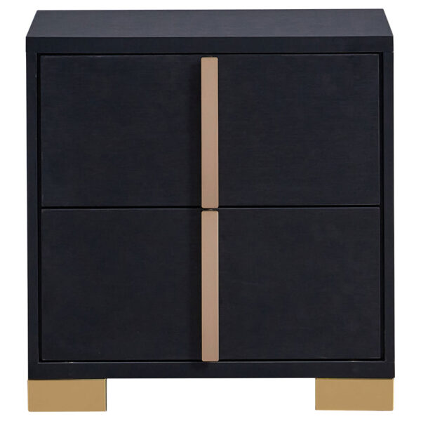 Dex 22 Inch Nightstand, 2 Drawers with Long Vertical Gold Handles, Black