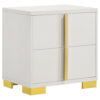 Dex 22 Inch Nightstand, 2 Drawers with Long Vertical Gold Handles, White
