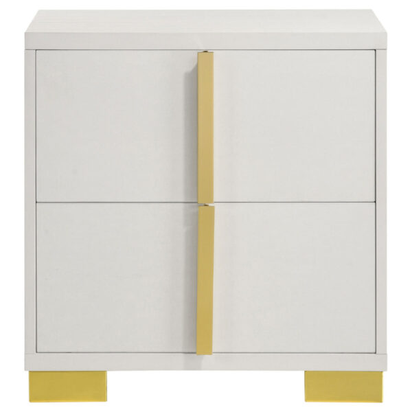 Dex 22 Inch Nightstand, 2 Drawers with Long Vertical Gold Handles, White