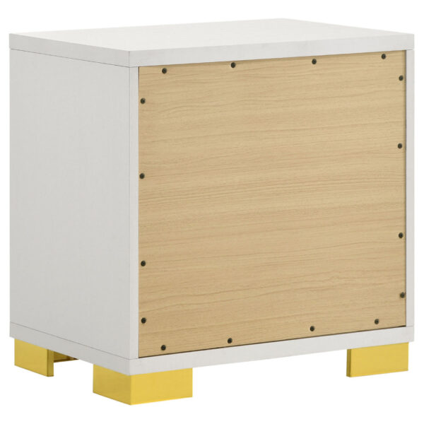 Dex 22 Inch Nightstand, 2 Drawers with Long Vertical Gold Handles, White