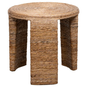 Asha 22 Inch Side End Table, Round Shaped Top with Natural Rattan Wrapping