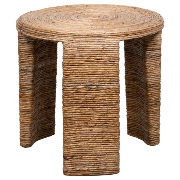 Asha 22 Inch Side End Table, Round Shaped Top with Natural Rattan Wrapping