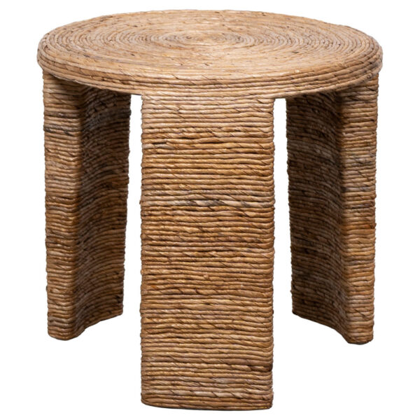 Asha 22 Inch Side End Table, Round Shaped Top with Natural Rattan Wrapping