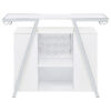 Leo 52 Inch Wine Bar Cabinet with Storage, Shelves, White, Chrome Steel