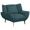 Toer 43 Inch Accent Sofa Chair, Flared Arms, Teal Blue Fabric, Black Metal