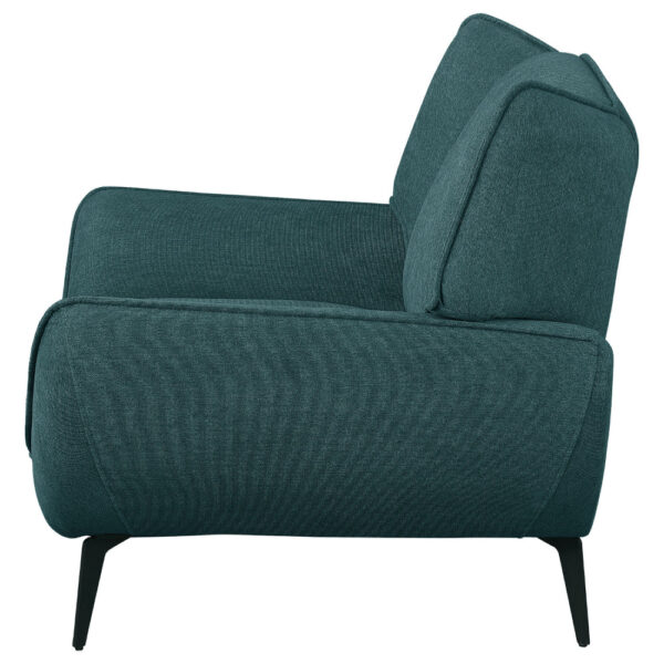 Toer 43 Inch Accent Sofa Chair, Flared Arms, Teal Blue Fabric, Black Metal