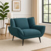 Toer 43 Inch Accent Sofa Chair, Flared Arms, Teal Blue Fabric, Black Metal