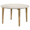 Wolu 30 Inch Coffee Table, White Marble Round Top, Natural Brown Mango Wood