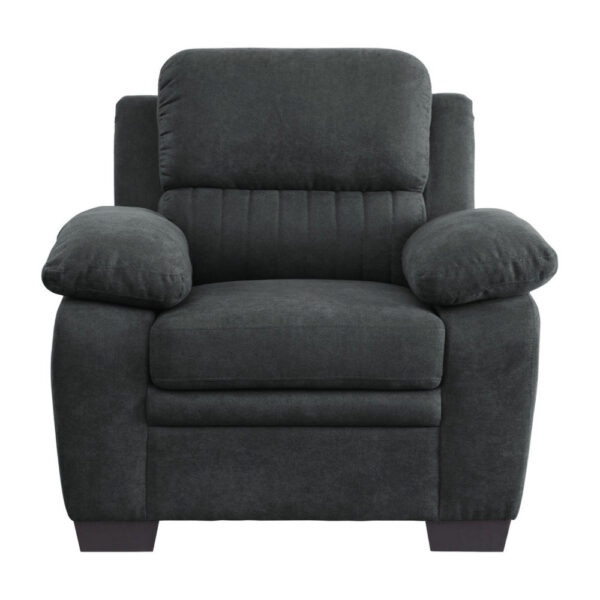 Hugh 36 Inch Accent Chair, Dark Gray Polyester, Foam Cushioned, Solid Wood