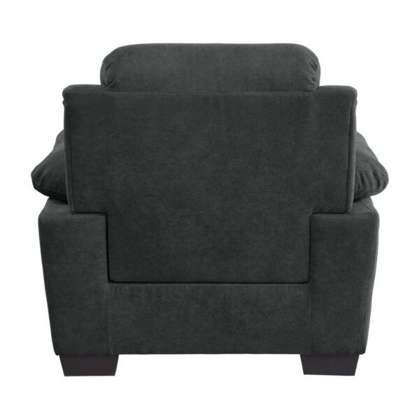 Hugh 36 Inch Accent Chair, Dark Gray Polyester, Foam Cushioned, Solid Wood
