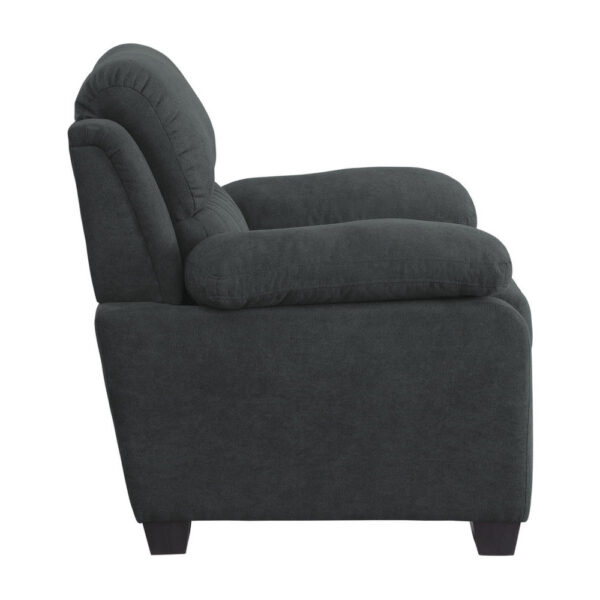 Hugh 36 Inch Accent Chair, Dark Gray Polyester, Foam Cushioned, Solid Wood