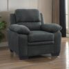 Hugh 36 Inch Accent Chair, Dark Gray Polyester, Foam Cushioned, Solid Wood