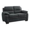 Hugh 58 Inch Loveseat, Dark Gray Polyester, Foam Cushioned, Solid Wood