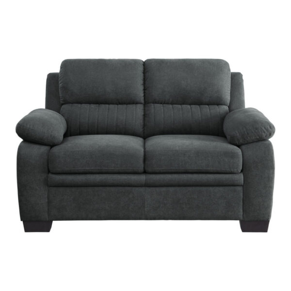 Hugh 58 Inch Loveseat, Dark Gray Polyester, Foam Cushioned, Solid Wood