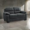 Hugh 58 Inch Loveseat, Dark Gray Polyester, Foam Cushioned, Solid Wood