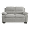 Hugh 58 Inch Loveseat, Gray Polyester, Soft Foam Cushioned, Solid Wood