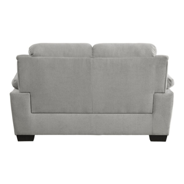 Hugh 58 Inch Loveseat, Gray Polyester, Soft Foam Cushioned, Solid Wood