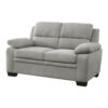 Hugh 58 Inch Loveseat, Gray Polyester, Soft Foam Cushioned, Solid Wood