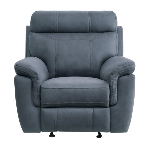 Clif 38 Inch Manual Glider Reclining Accent Chair, Blue Microfiber, Wood