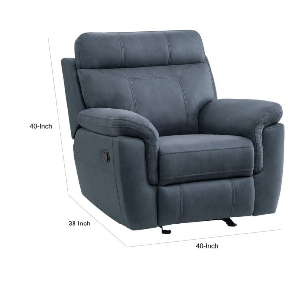 Clif 38 Inch Manual Glider Reclining Accent Chair, Blue Microfiber, Wood