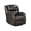 Karena 38 Inch Power Reclining Accent Chair, Brown Faux Leather, Solid Wood