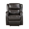 Karena 38 Inch Power Reclining Accent Chair, Brown Faux Leather, Solid Wood