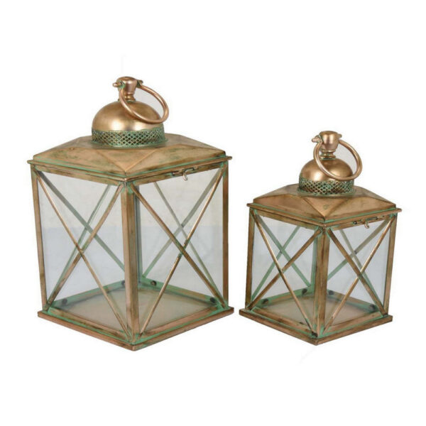 150220266991ce030e870.jpeg 20 Inch Decorative Lantern Set of 2, Glass Panel, Cross Metal Frame, Gold